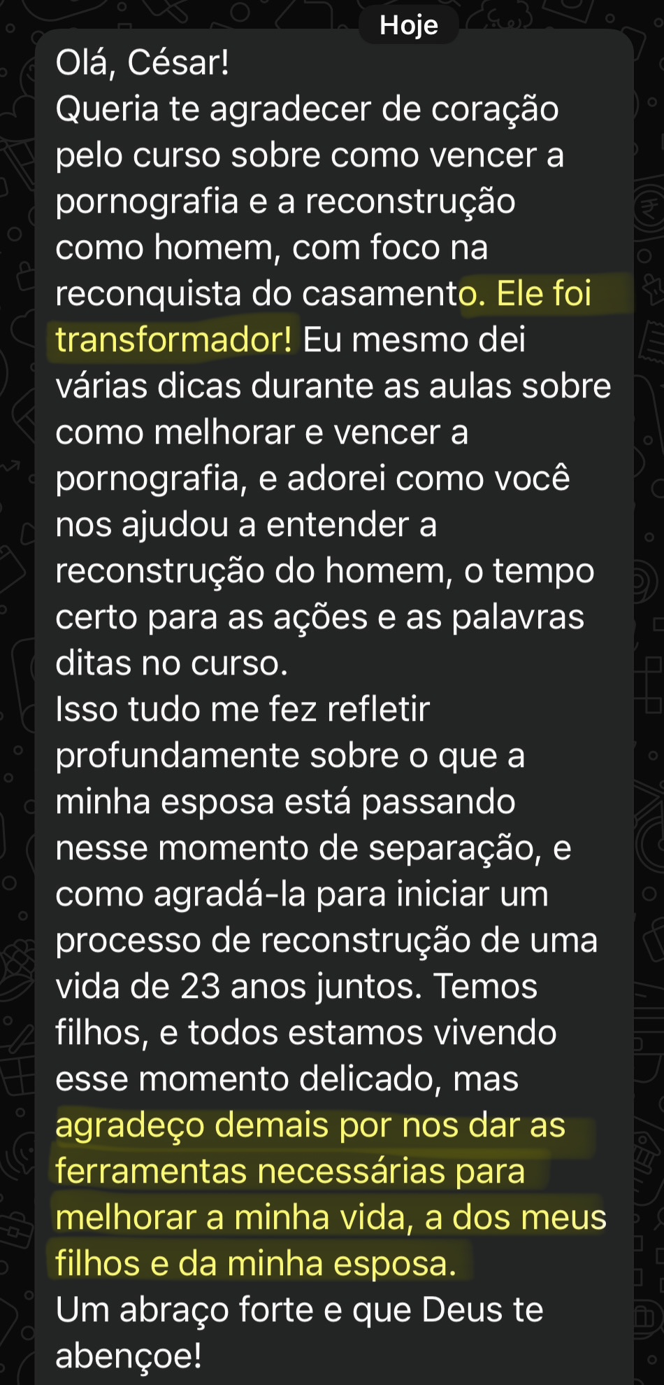 Depoimento — 23 anos de casamento em reconstrução