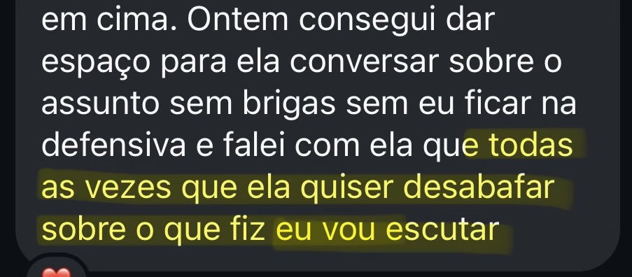 Depoimento — consegui dar espaço para ela conversar sem defensiva