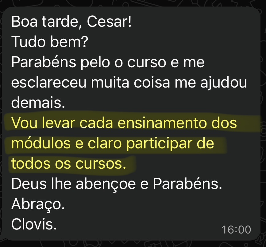 Depoimento — vou levar cada ensinamento dos módulos