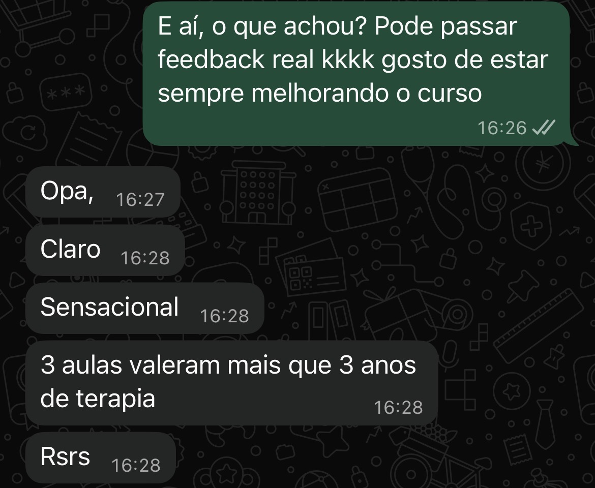 Depoimento — aluno após 3 aulas